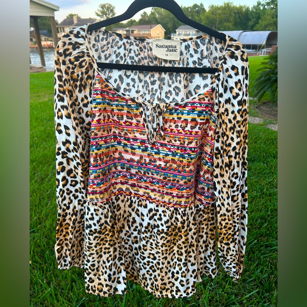 Savanna Jane Cheetah Embroidered Top